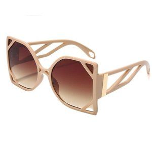 Oversized Square Sunglasses Hollow Tea Frame Women Gradient Tea Lens Shade UV400